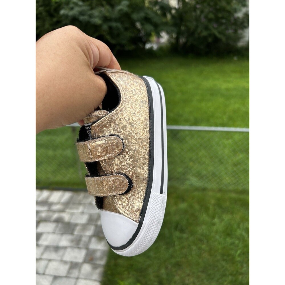 Converse All Star Infant Gold Glitter Sneakers Size 8 US / EU 24 - Picture 6 of 10